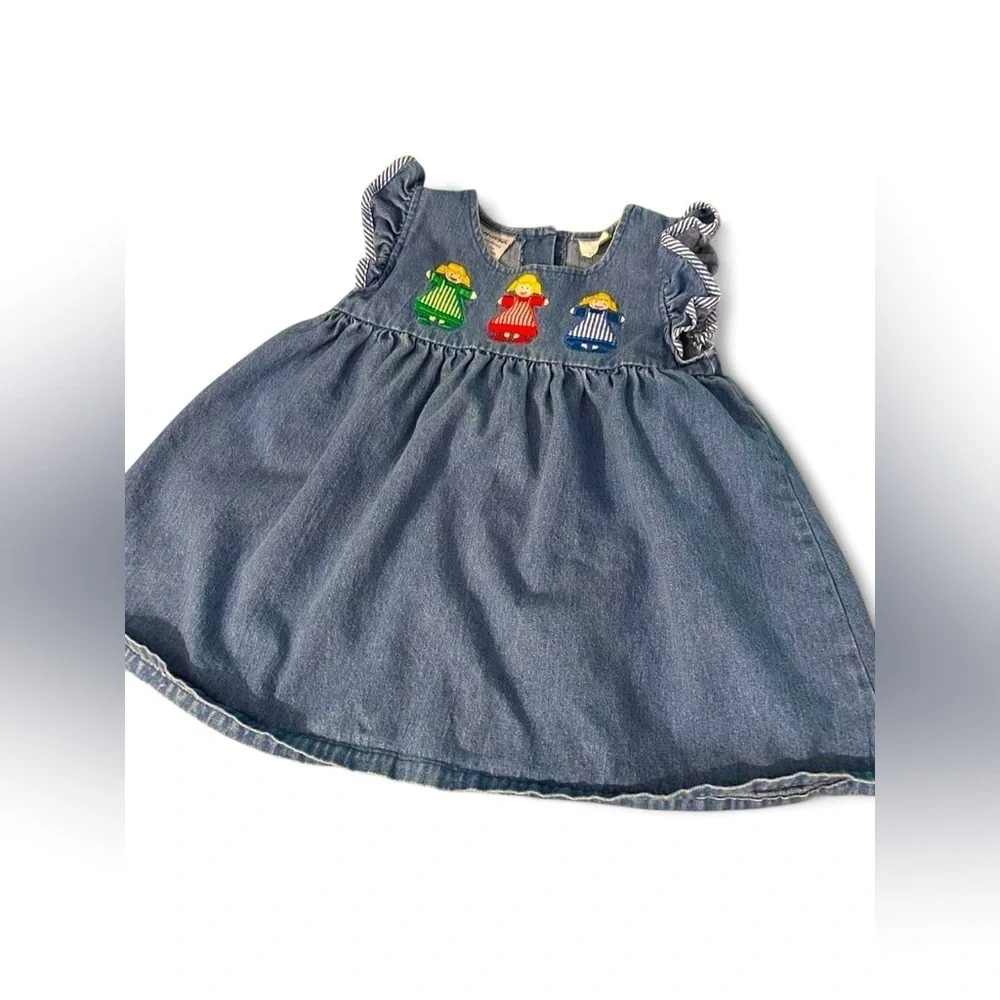 Adorable Vintage Denim Dress with Colorful Embroidery